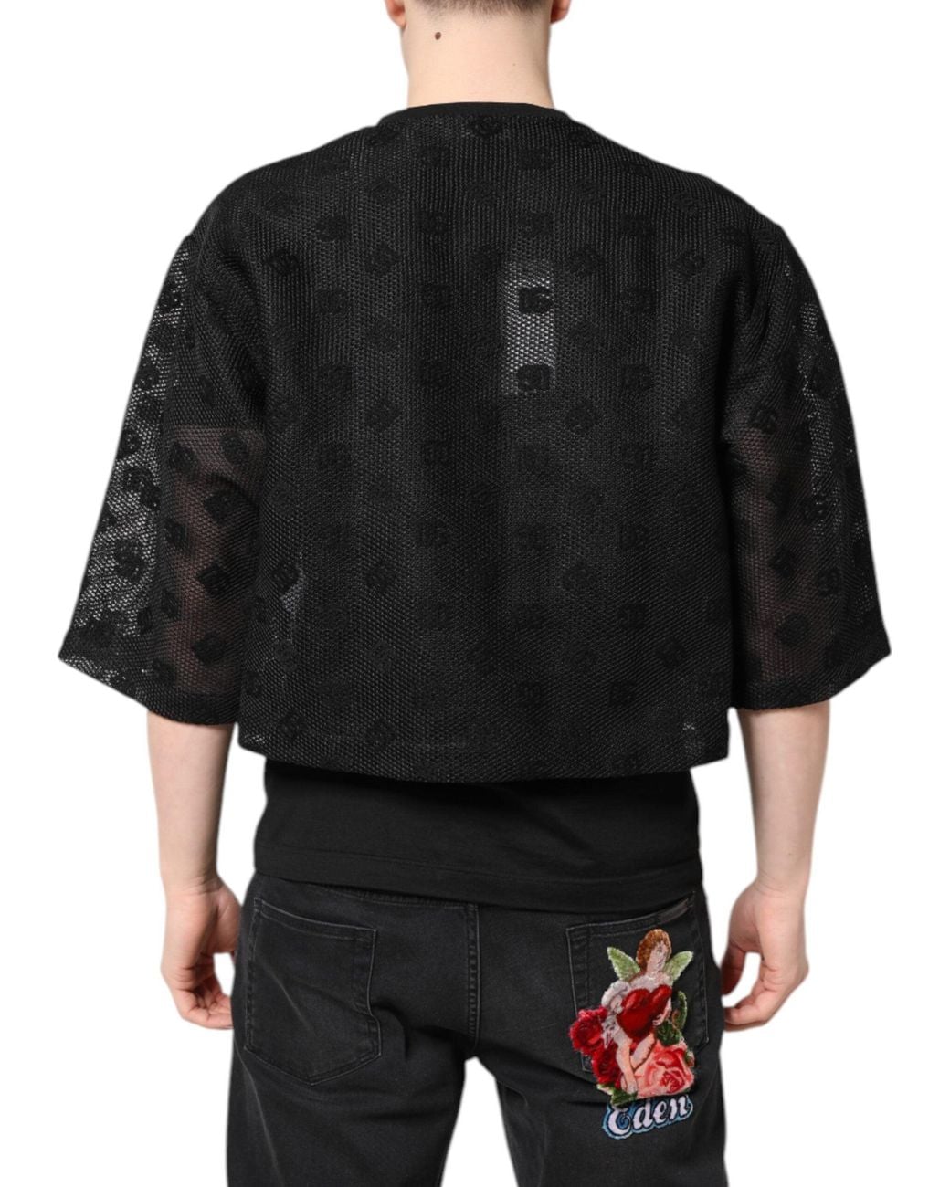 Dolce & Gabbana Black Mesh Top Short Sleeve for men