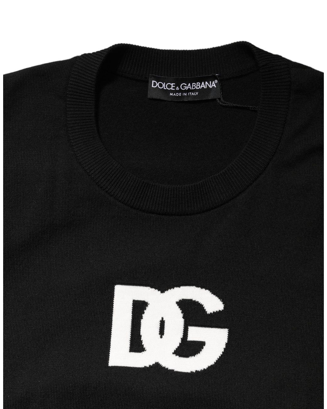 Dolce & Gabbana Black Wool Dg Logo Men Crew Neck Sweater for men