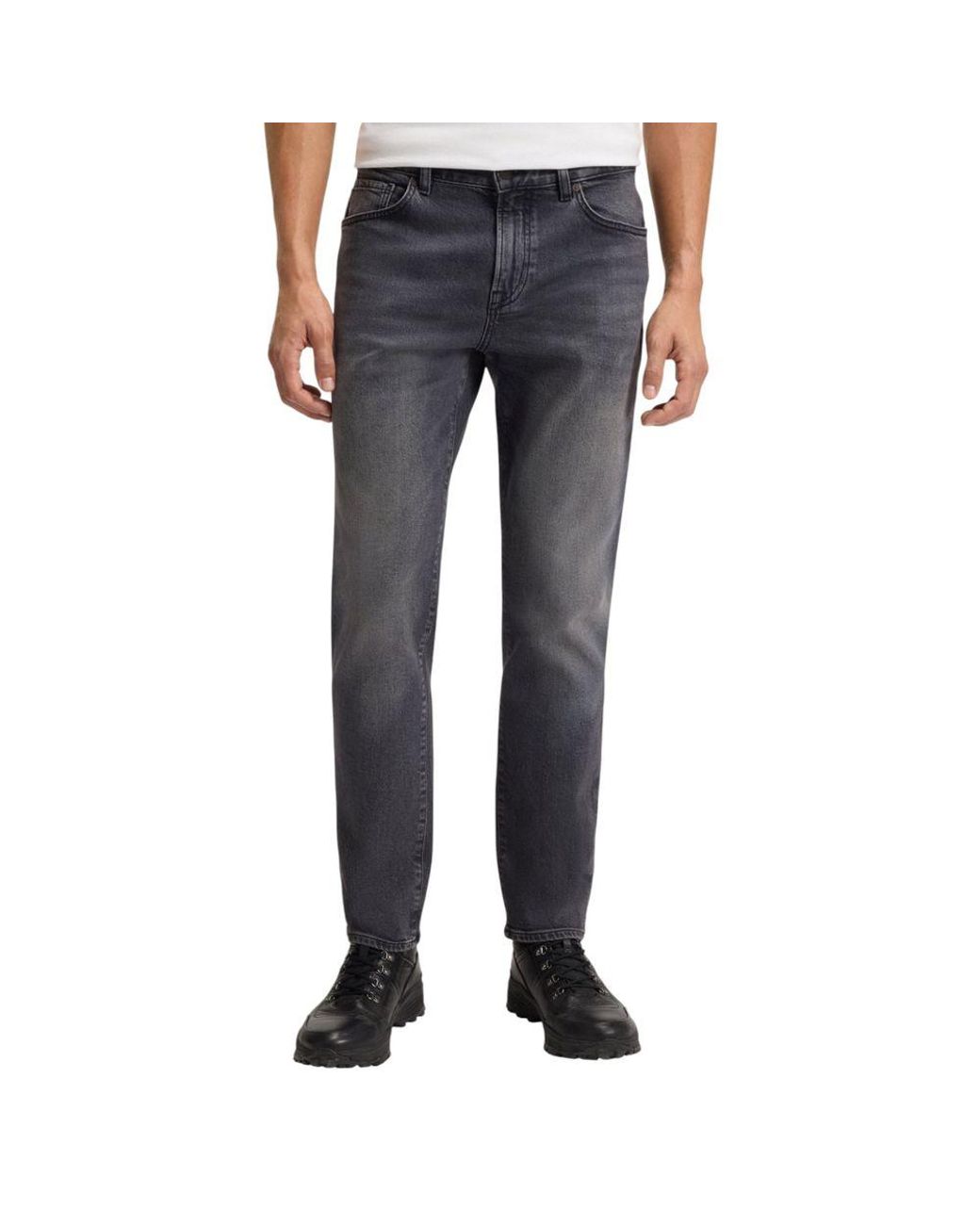 Boss Blue Gray Cotton Relaxed Fit Jeans for men