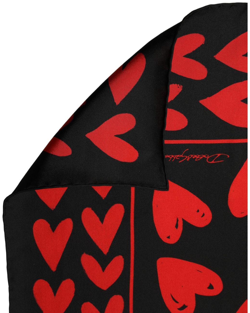 Dolce & Gabbana Black Red Silk Hearts Square Foulard Scarf
