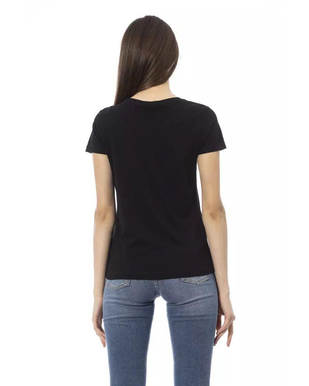 TRUSSARDI ACTION Black Elegant Short Sleeve Couture Tee