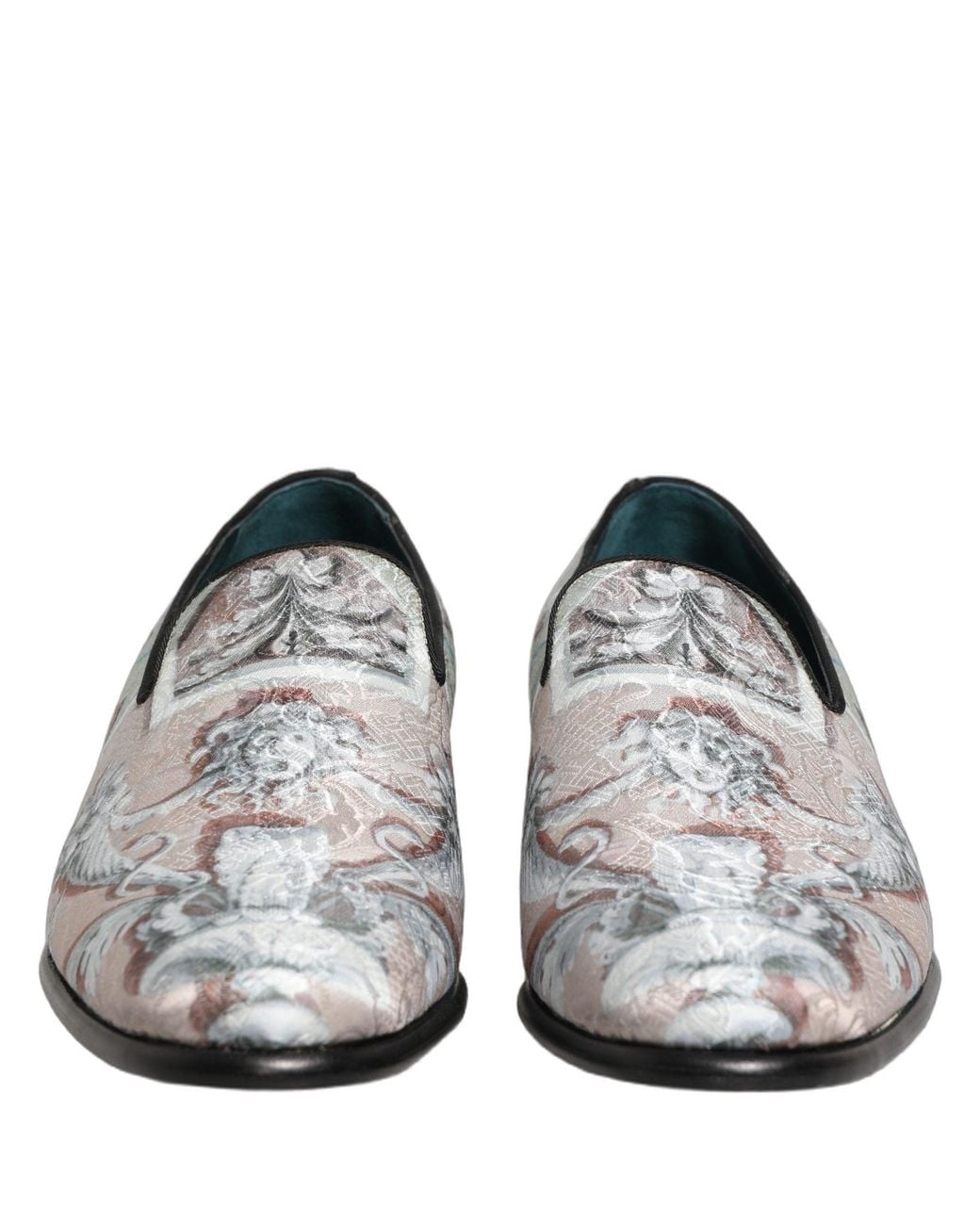 Dolce & Gabbana White Multicolor Velvet Baroque Dress Loafers Shoes for men