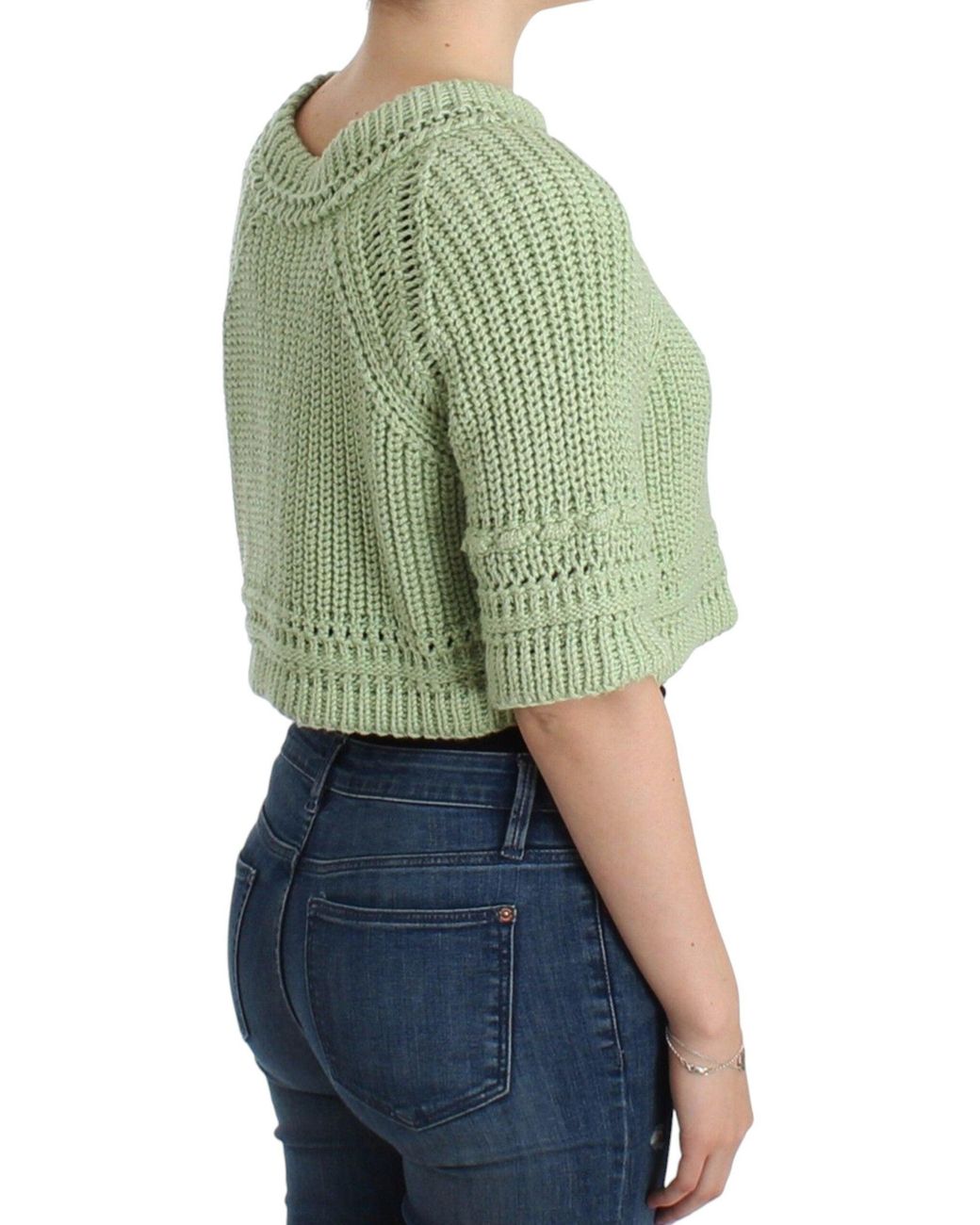 Ermanno Scervino Green Chic Cropped Cotton Sweater