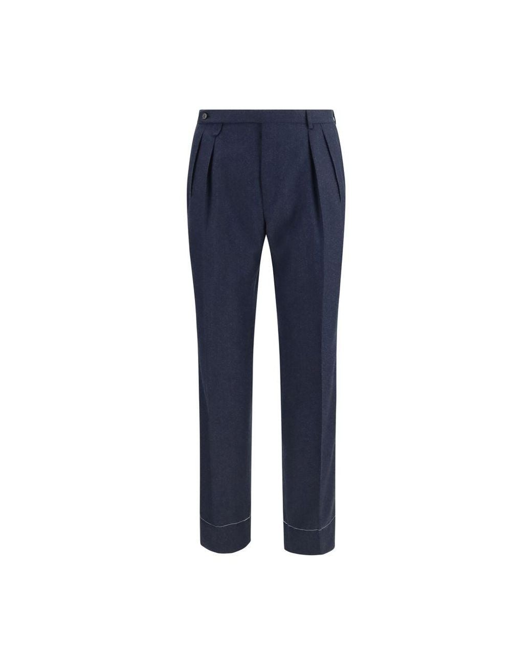 Brioni Blue Wool Oves Aries Casual Pants for men