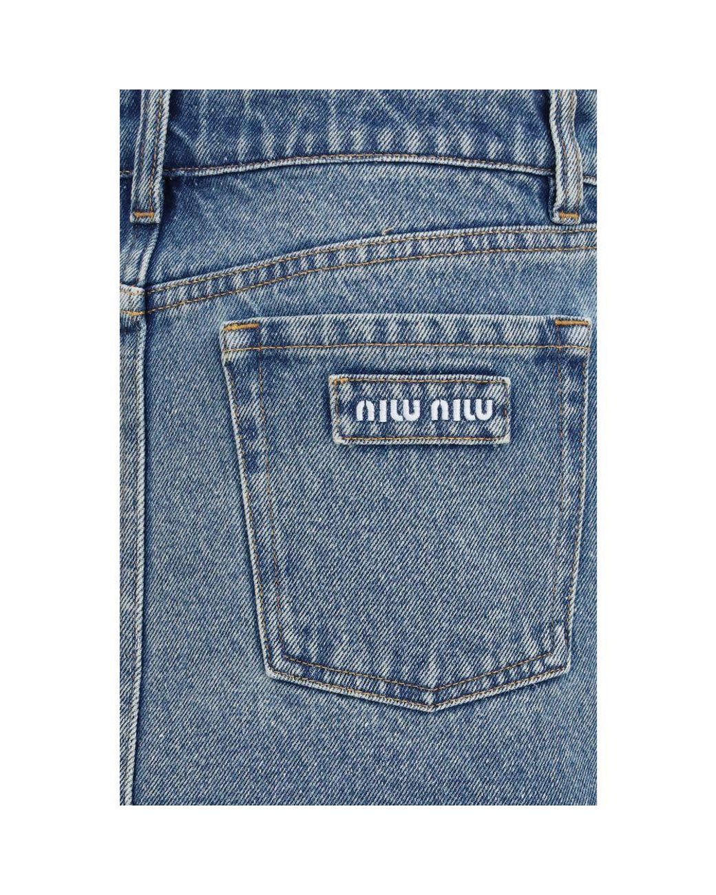 Miu Miu Blue Cotton Mini Skirt