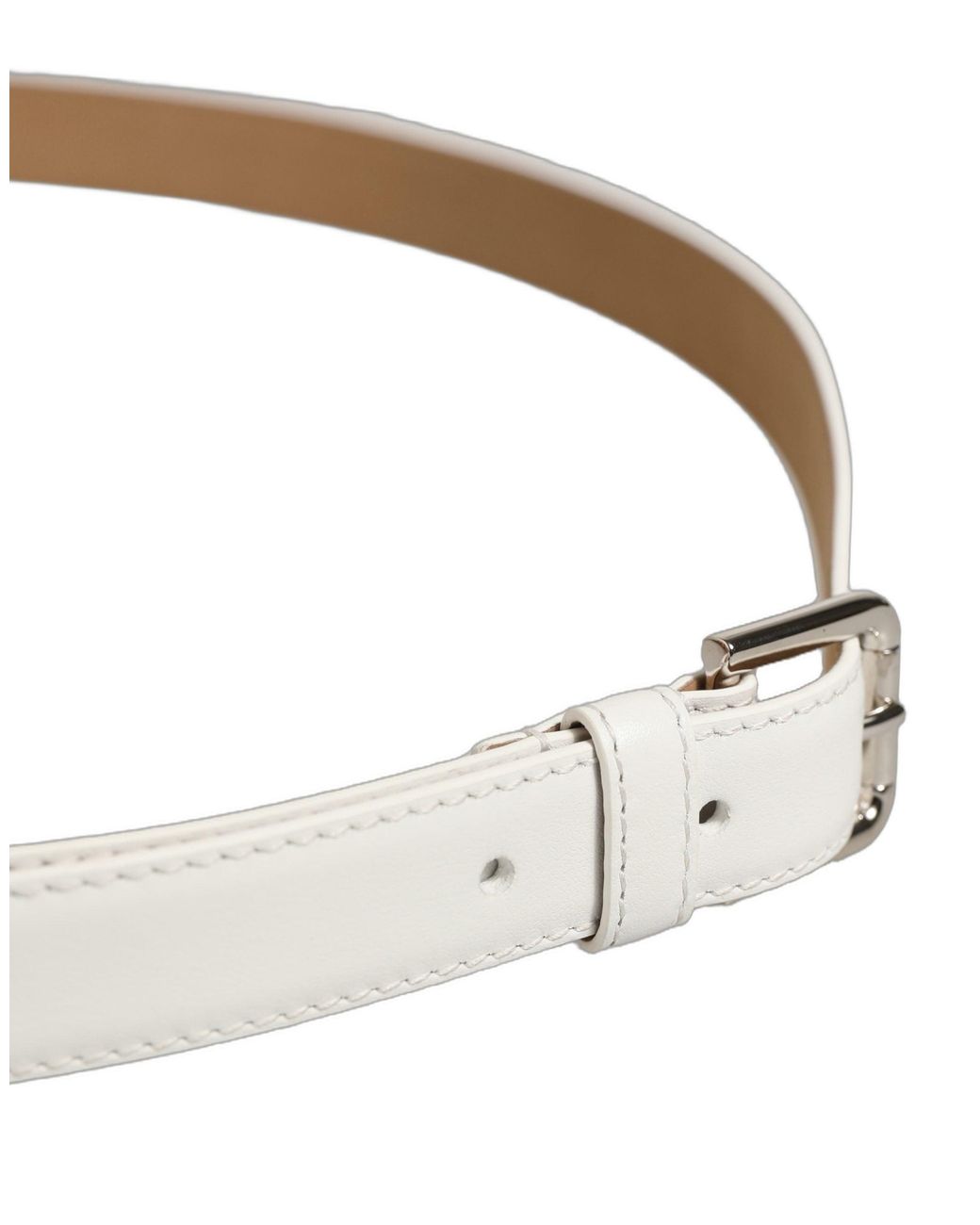 Dolce & Gabbana Gray White Leather Silver Tone Metal Buckle Belt