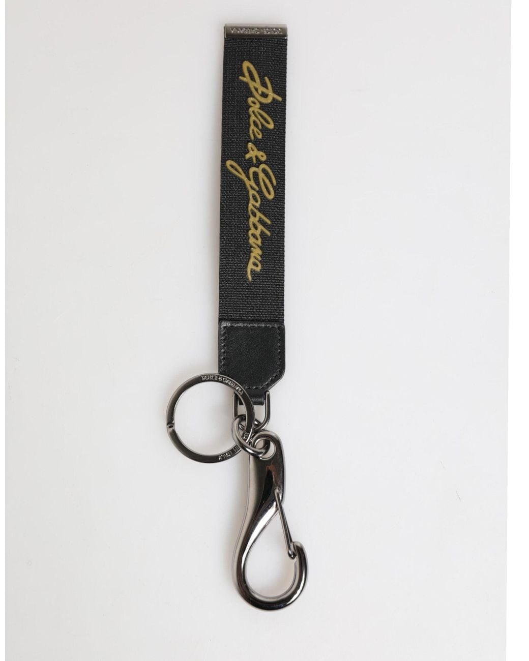 Dolce & Gabbana White Black Yellow Polyester Dg Logo Silver Keychain Keyring for men