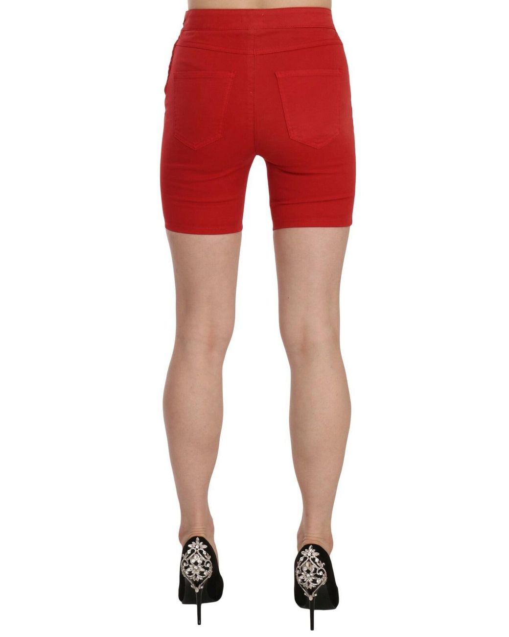 Pinko Red Mid Waist Cotton Stretch Slim Mini Shorts