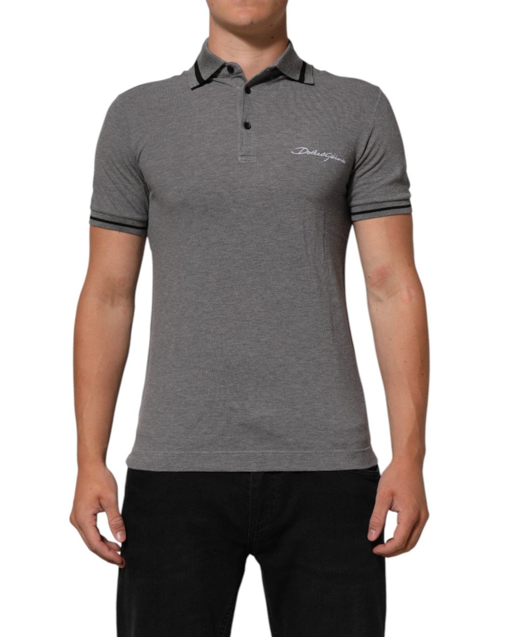 Dolce & Gabbana Gray Logo Embroidery Collared Polo T for men