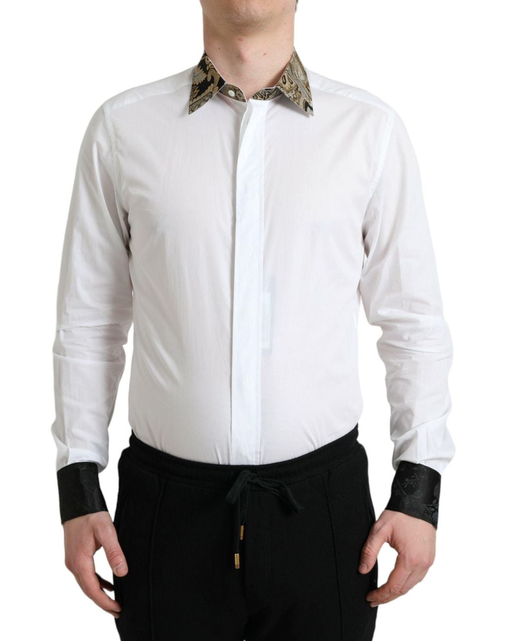 Dolce & Gabbana White Cotton Jacquard Formal Dress Shirt for men