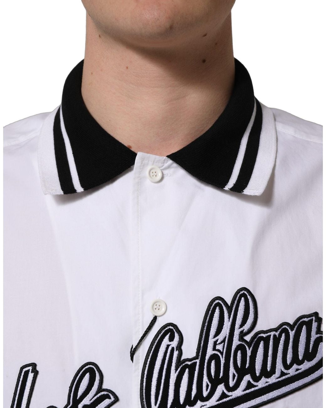 Dolce & Gabbana White Logopatch Cotton Baseball Casual Shirt for men