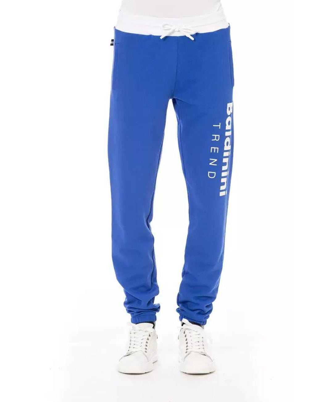 Baldinini Blue Chic Cotton Sport Pants With Lace Closure for men