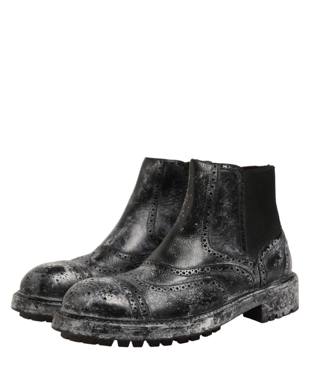Dolce & Gabbana Black Gray Leather Ankle Chelsea Boots Shoes for men