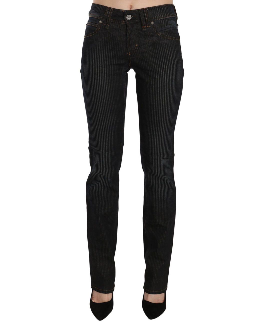John Galliano Black Mid Waist Slim Fit Corduroy Denim Casual Pants