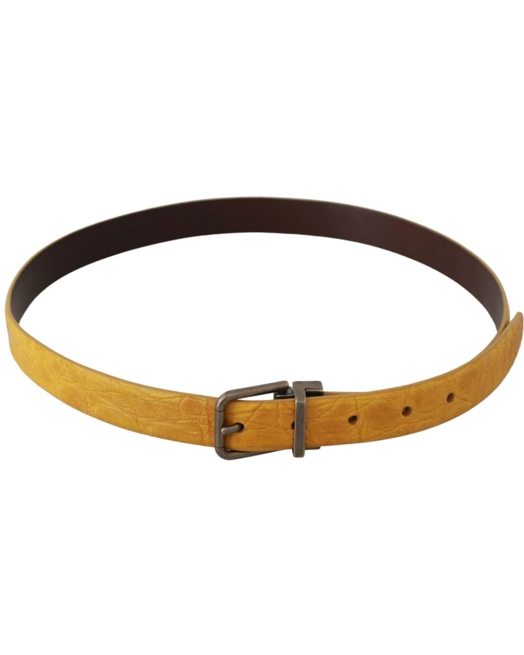 Dolce & Gabbana Brown Dolce Gabbana Yellow Exotic Skin Leather Grey Buckle Belt for men