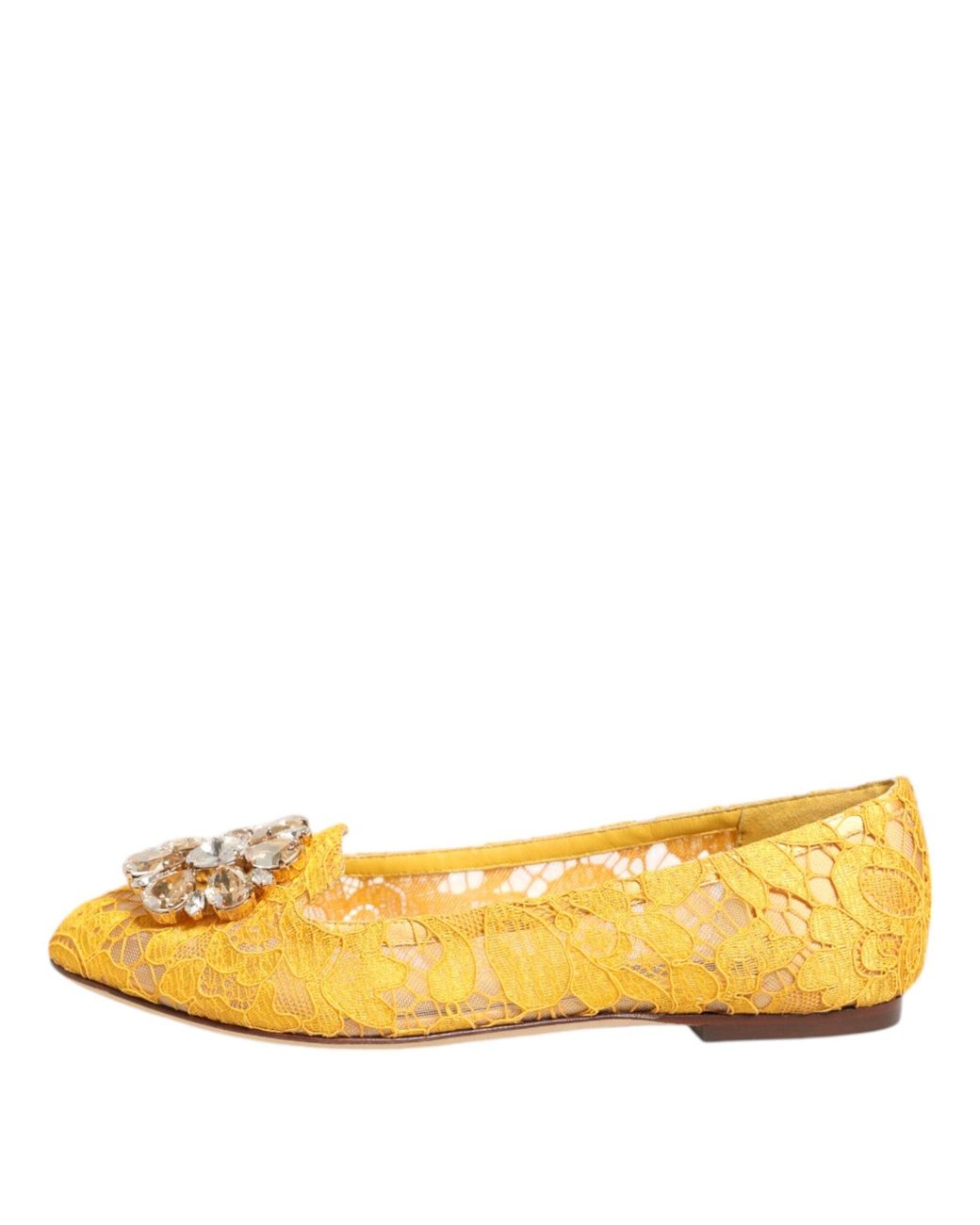 Dolce & Gabbana Yellow Taormina Lace Crystals Flats Shoes Viscose Cotton Nylon