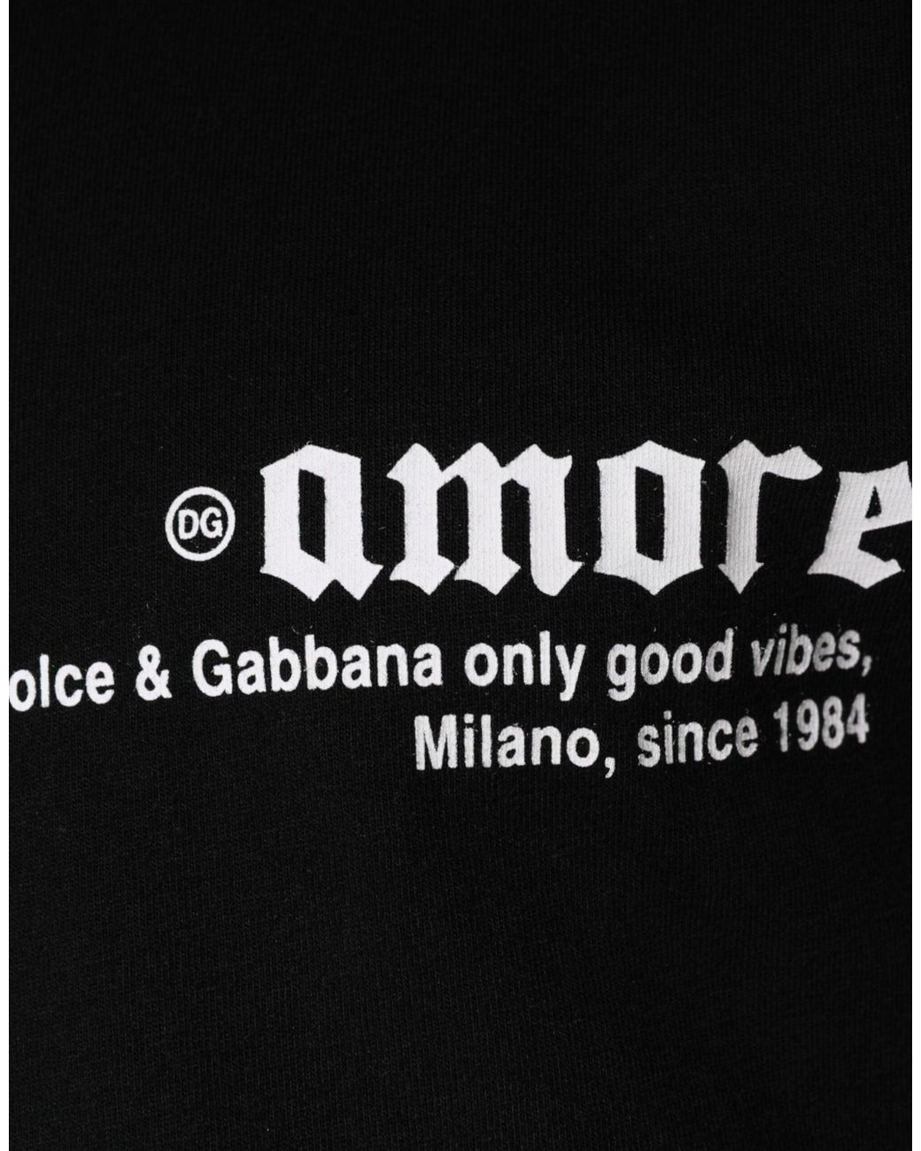 Dolce & Gabbana Black Amore Print Cotton Crew Neck T-Shirt for men