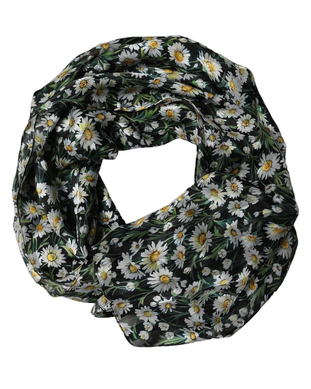 Dolce & Gabbana Green Black Floral Daisy Square Foulard Scarf