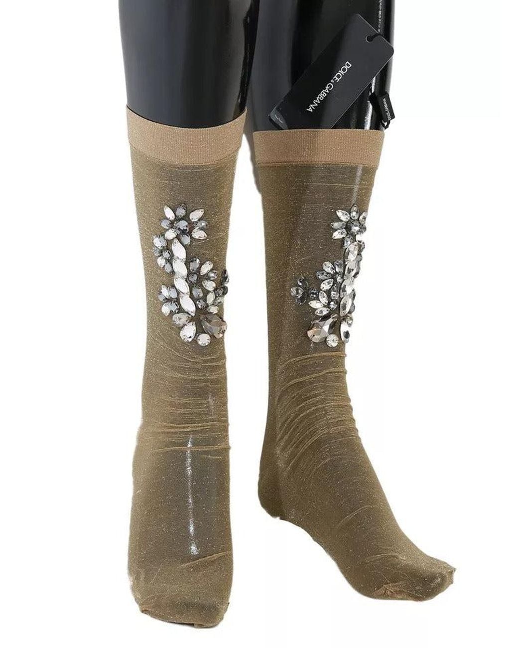 Dolce & Gabbana Metallic Embellished Sheer Socks