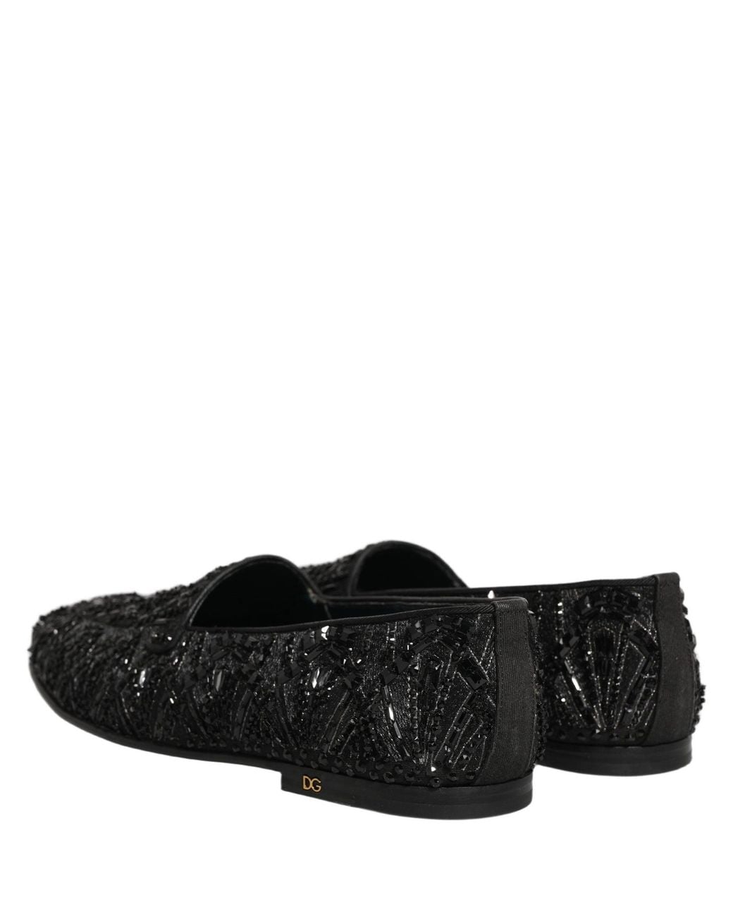 Dolce & Gabbana Black Velvet Embroidered Dress Loafers Shoes for men