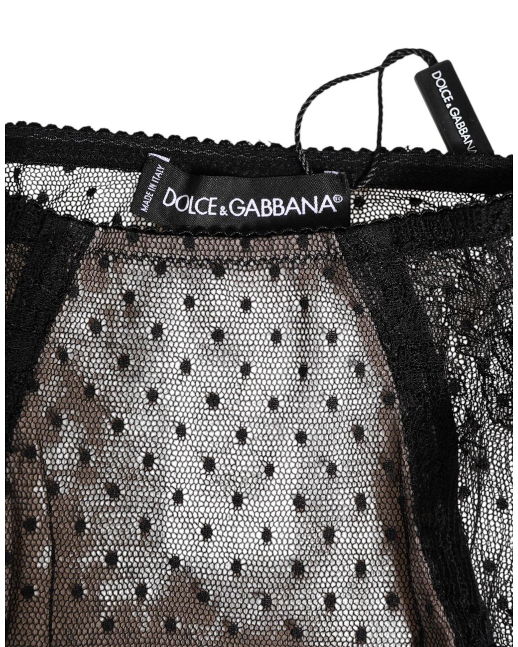 Dolce & Gabbana Gray Sheer Polka Dot Lace High Waist Underwear Polyamide Clothing