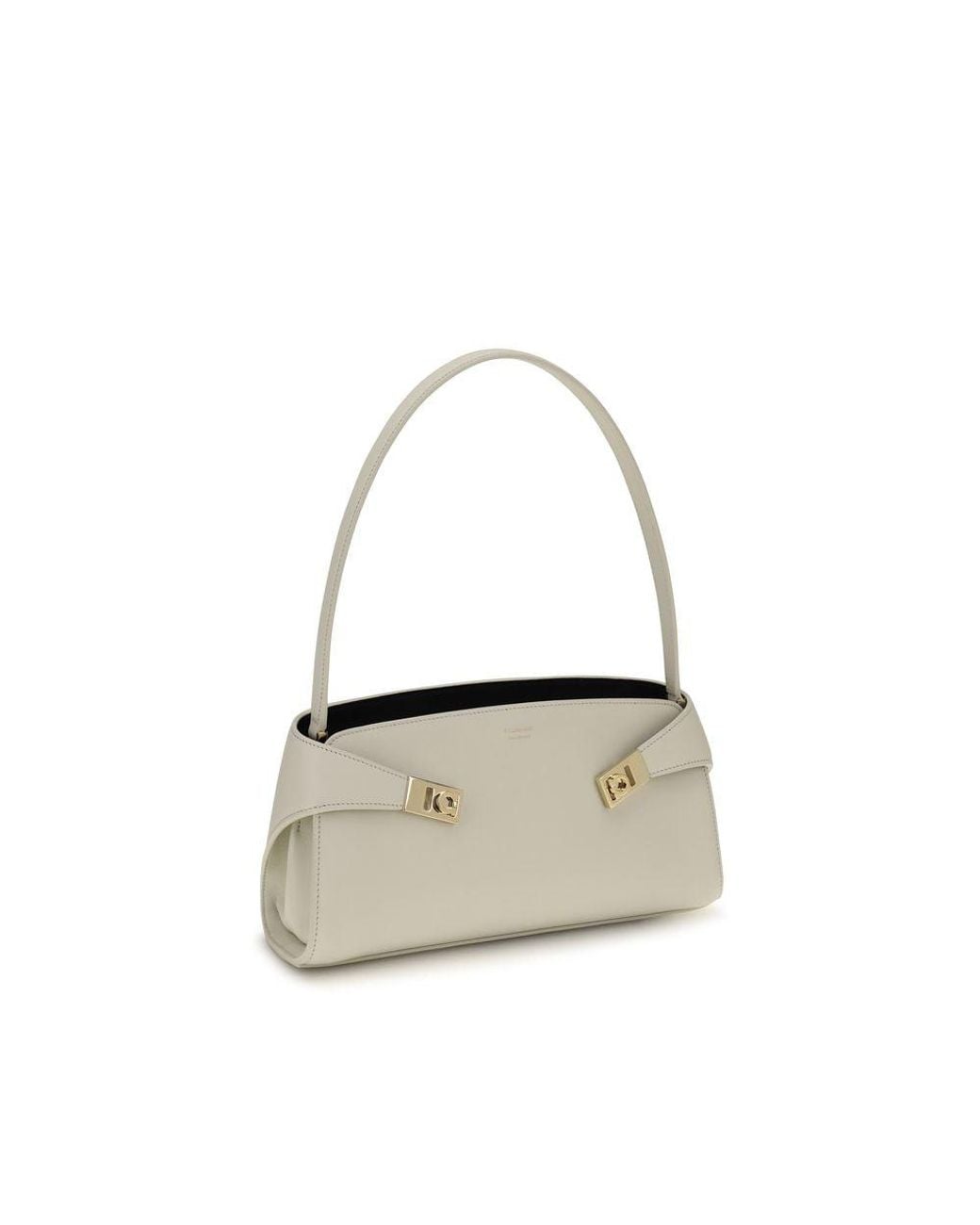 Ferragamo White Beige Calf Leather Bos Taurus Shoulder Bag