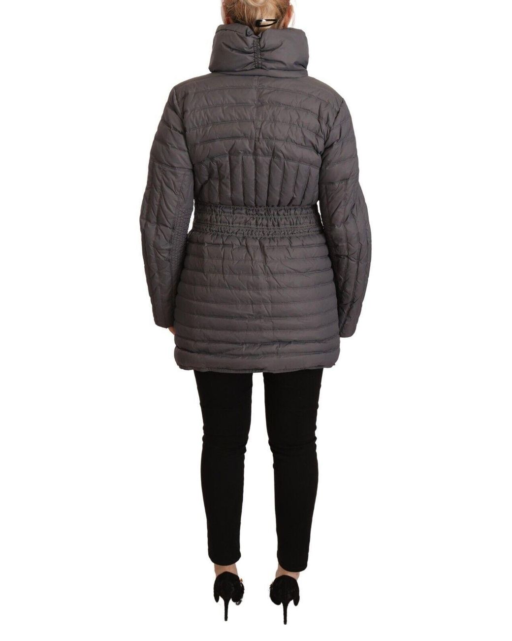 Rocco Barocco Black Gray Quilted Long Sleeves Logo Patch Full Zip Jacket