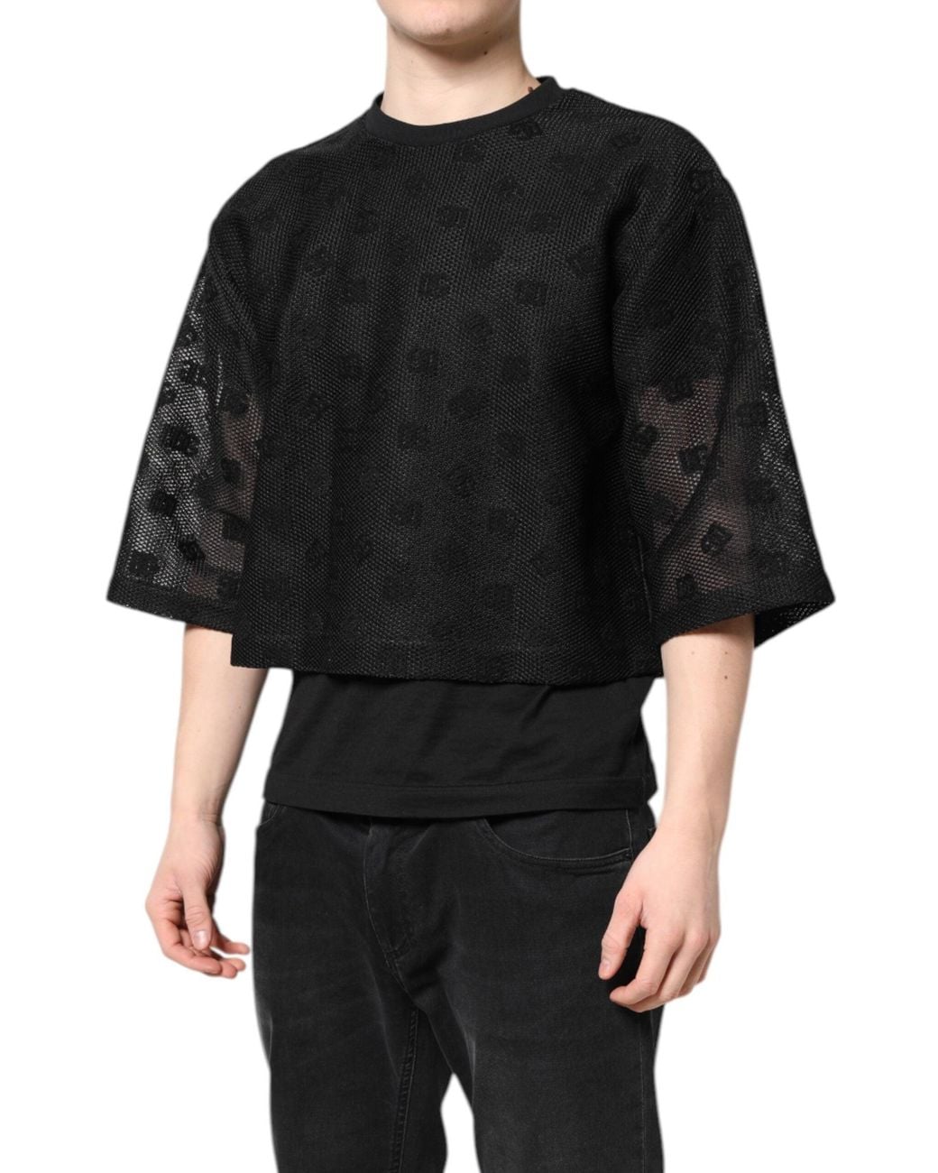 Dolce & Gabbana Black Mesh Top Short Sleeve for men