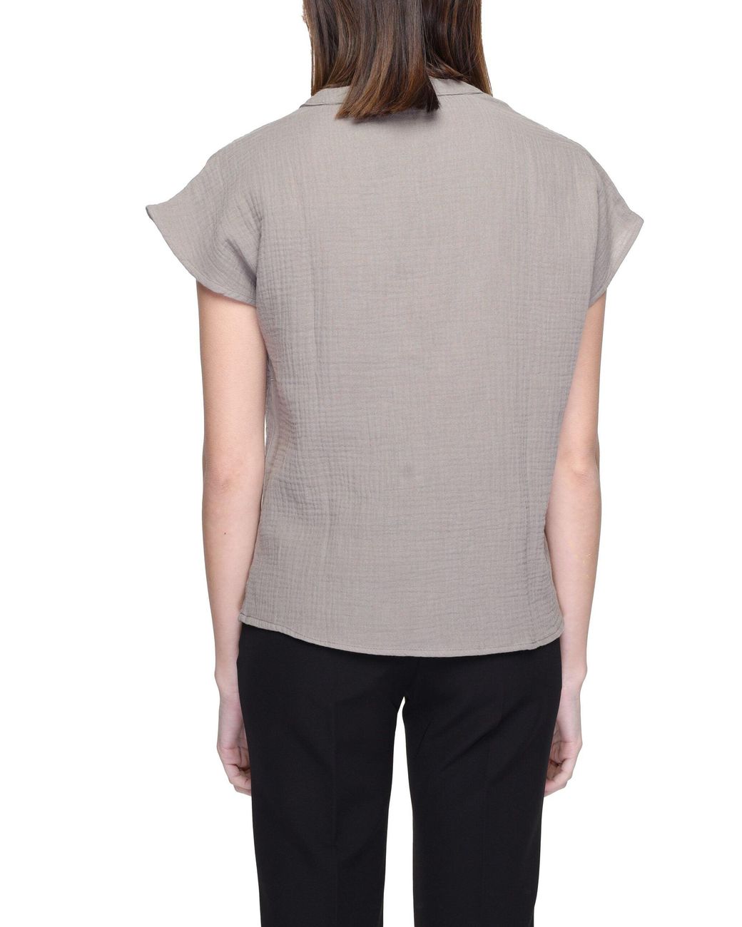 Jacqueline De Yong Gray Beige Cotton Blouse