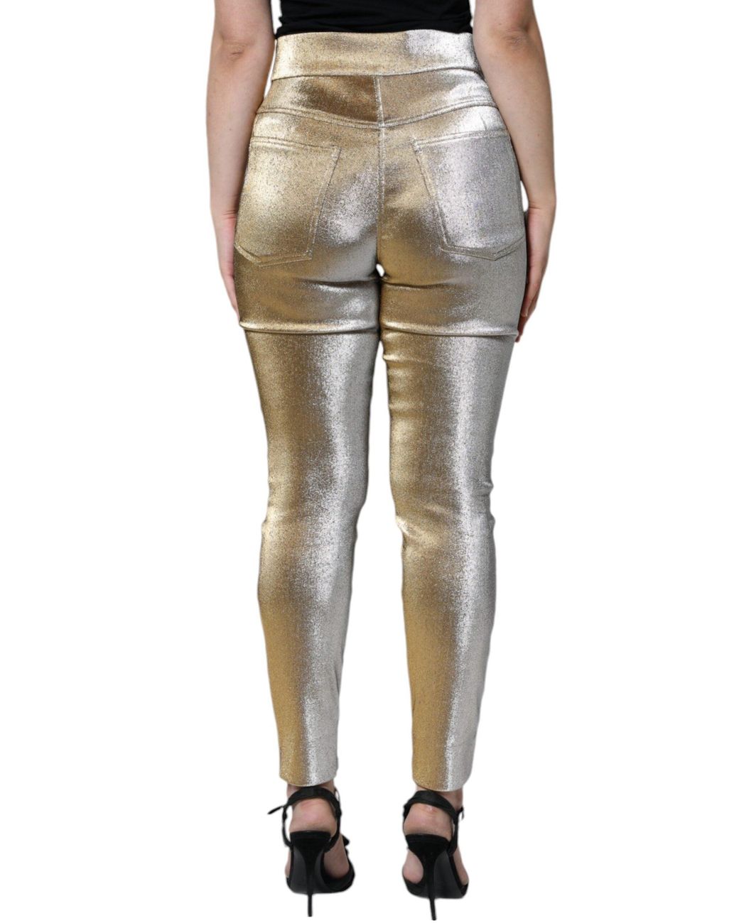 Dolce & Gabbana Multicolor Metallic Gold High Waist Skinny Pants