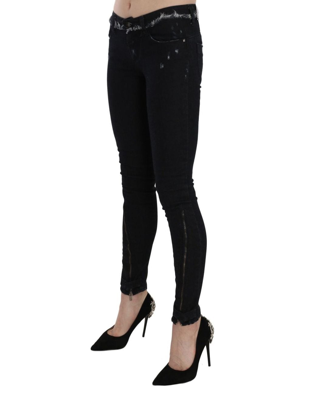 CoSTUME NATIONAL Black Low Waist Zipper Leg Skinny Denim Jeans