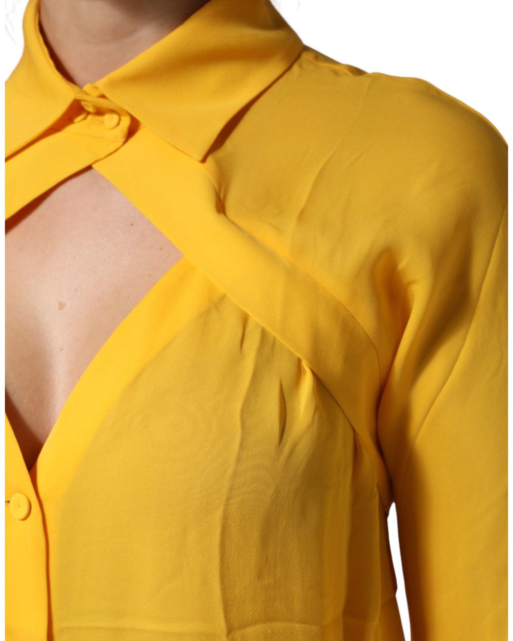 Moschino Couture Yellow Silk Collared Long Sleeves Top