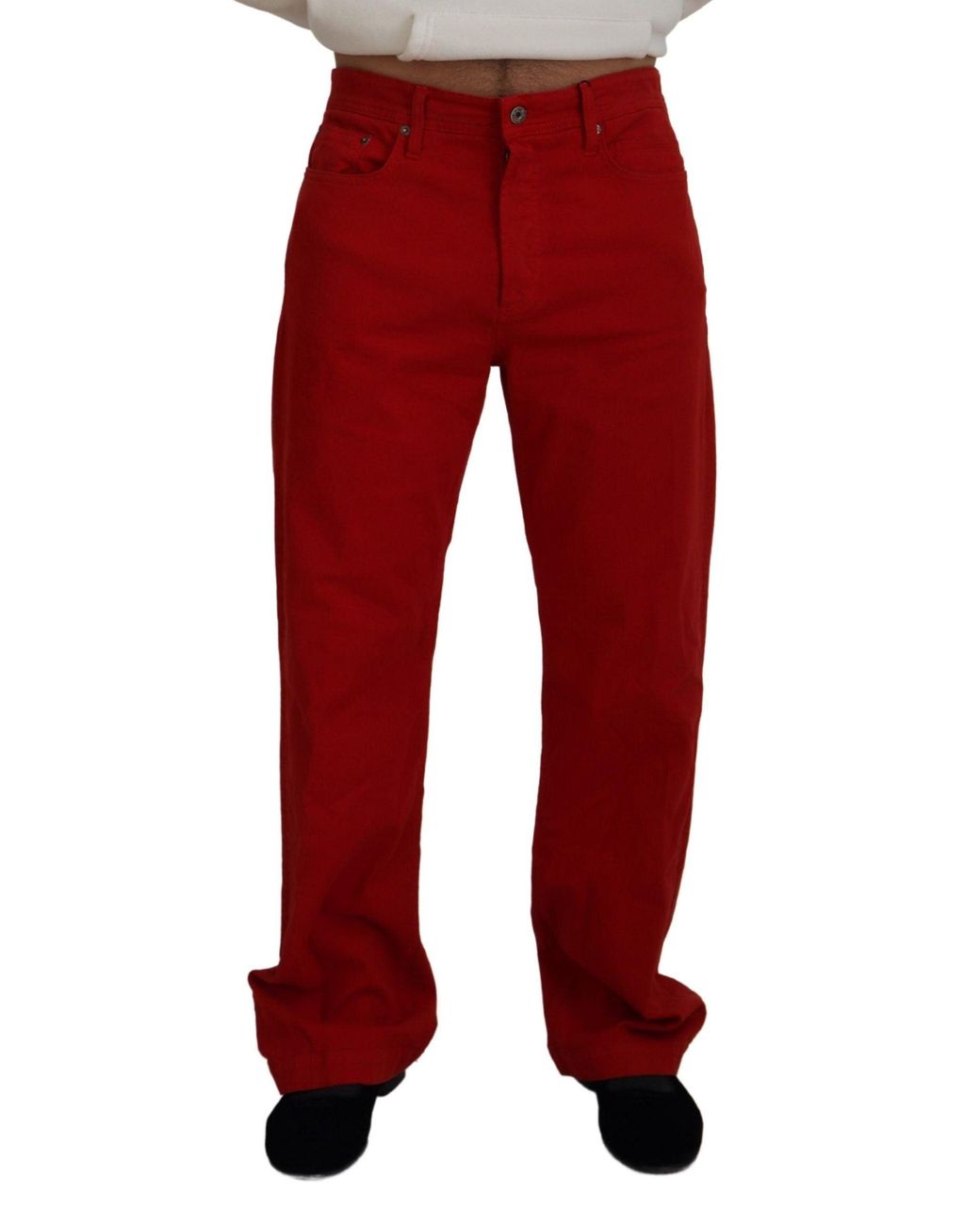 Dolce & Gabbana Red Cotton Straight Fit Denim Jeans for men