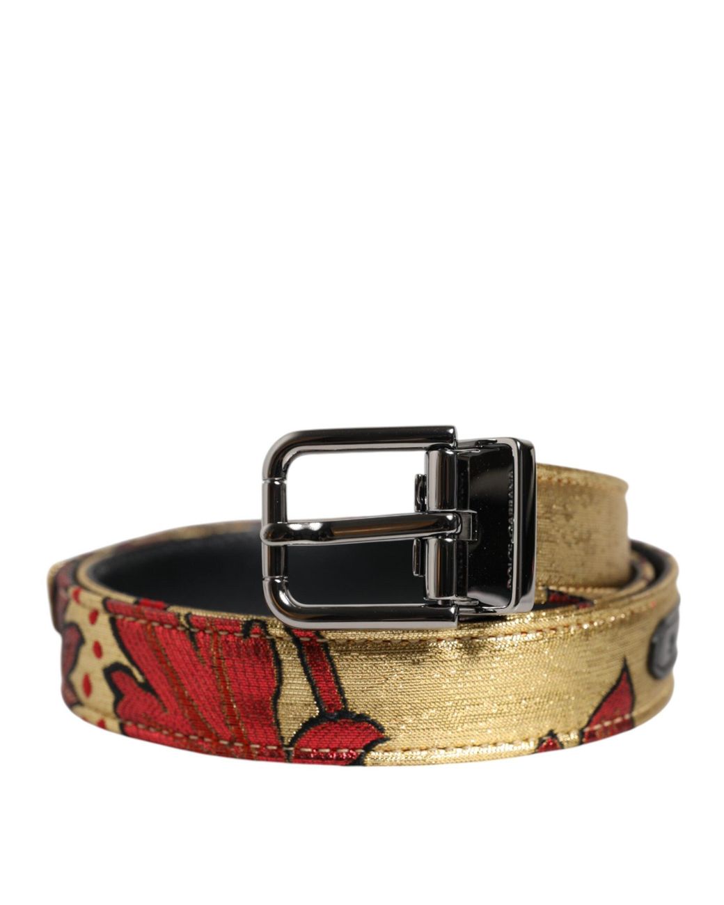Dolce & Gabbana Black Floral Jacquard Metal Buckle Belt for men