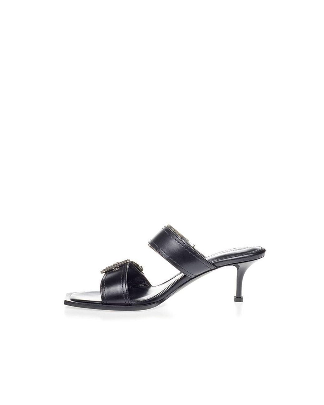 McQueen Black Leather Stiletto Heel Sandals