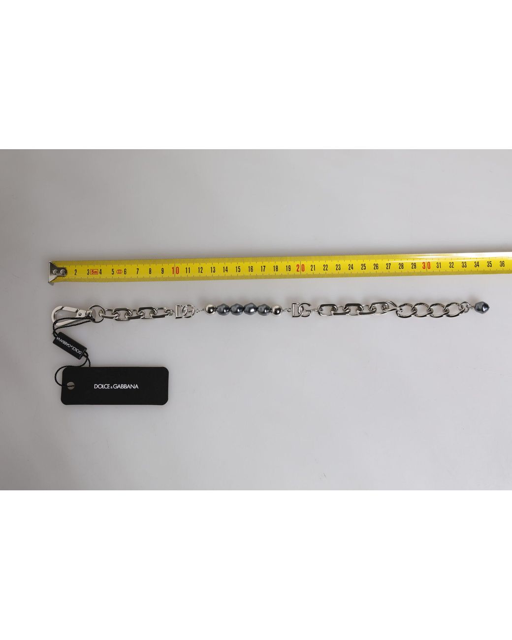 Dolce & Gabbana Metallic Tone Chain Lobster Clasp Logo Pearls Bracelet for men