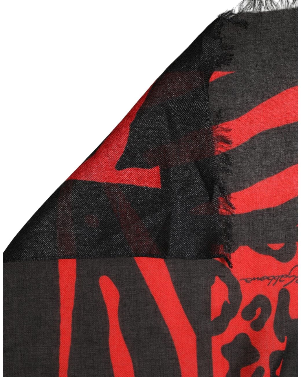 Dolce & Gabbana Black Red Printed Modal Neck Shawl Scarf