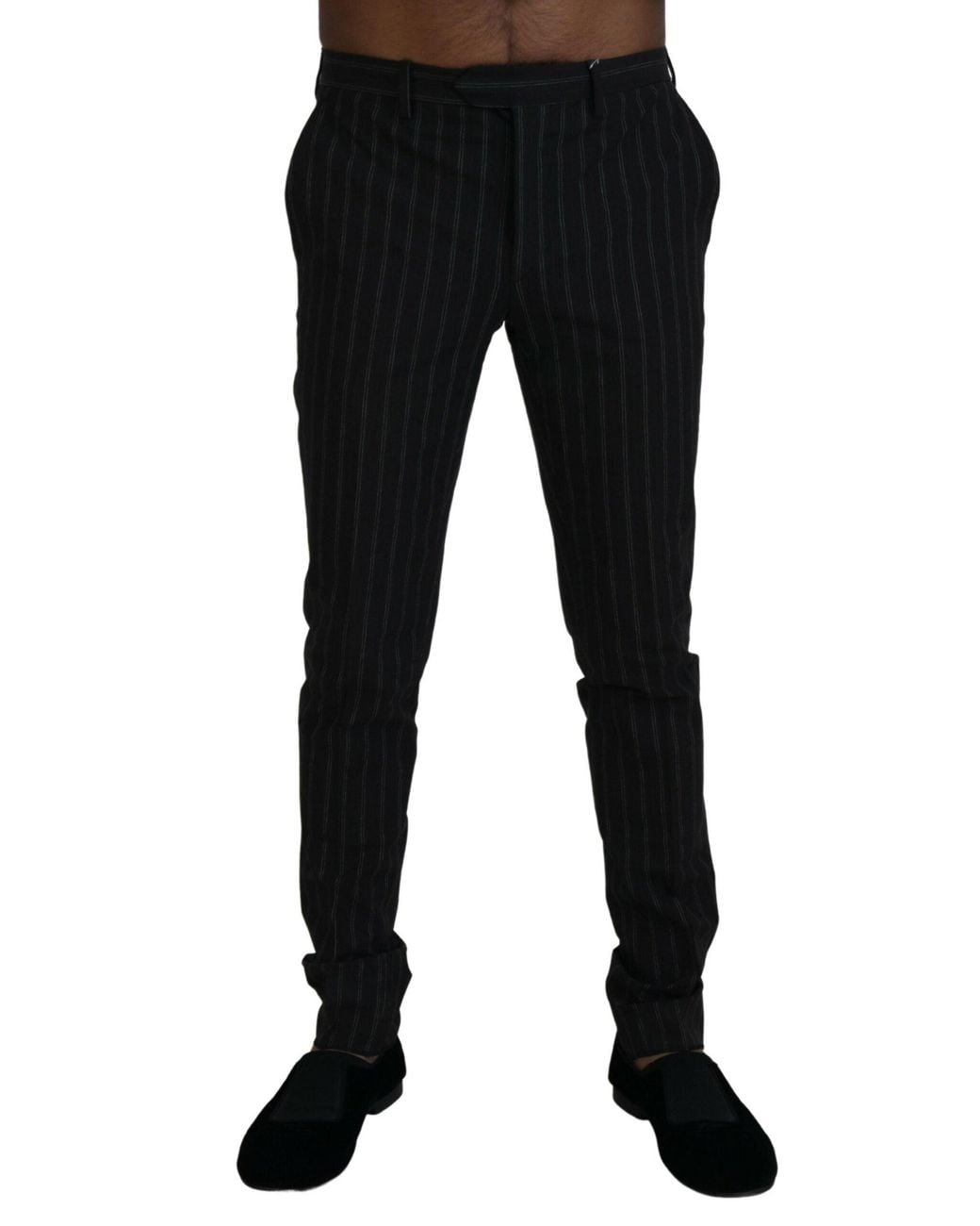 Bencivenga Black Elegant Striped Viscose Dress Pants For for men