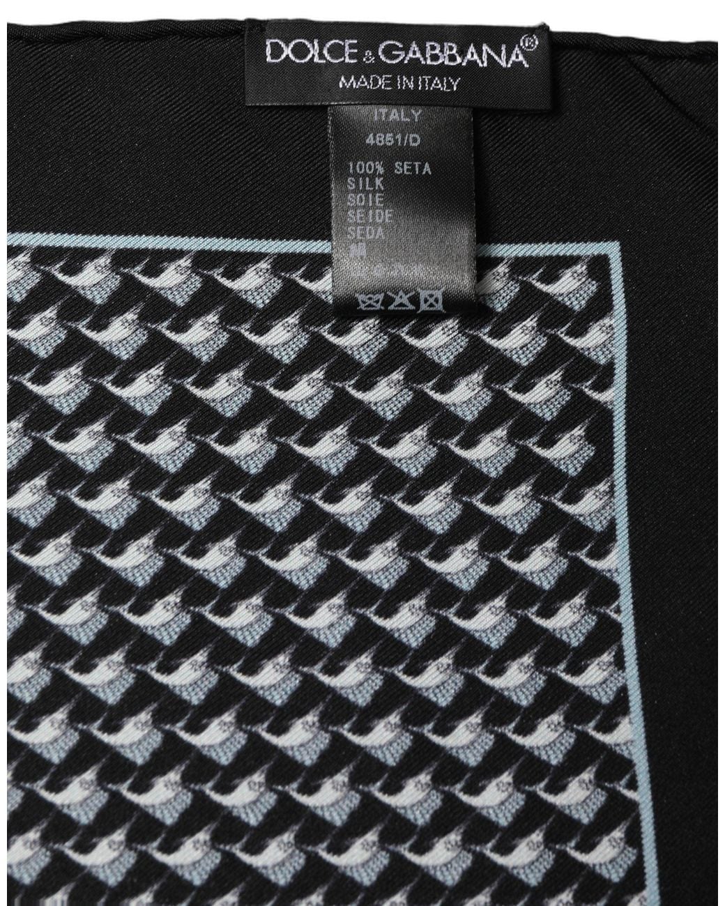 Dolce & Gabbana Black Silk Geometric Handkerchief Pocket Scarf for men