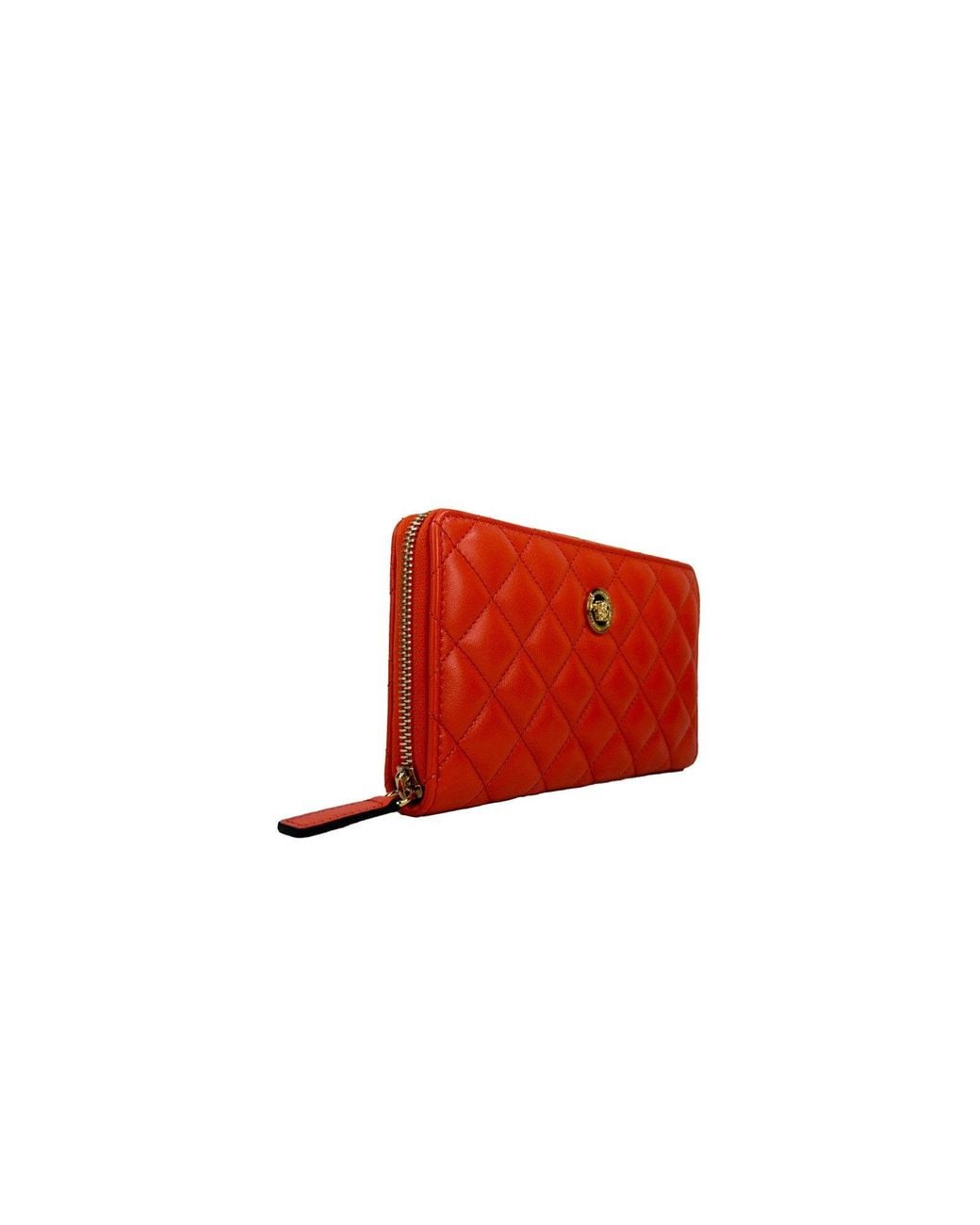 Versace Red Quilted Leather Continental Clutch Zip Wallet