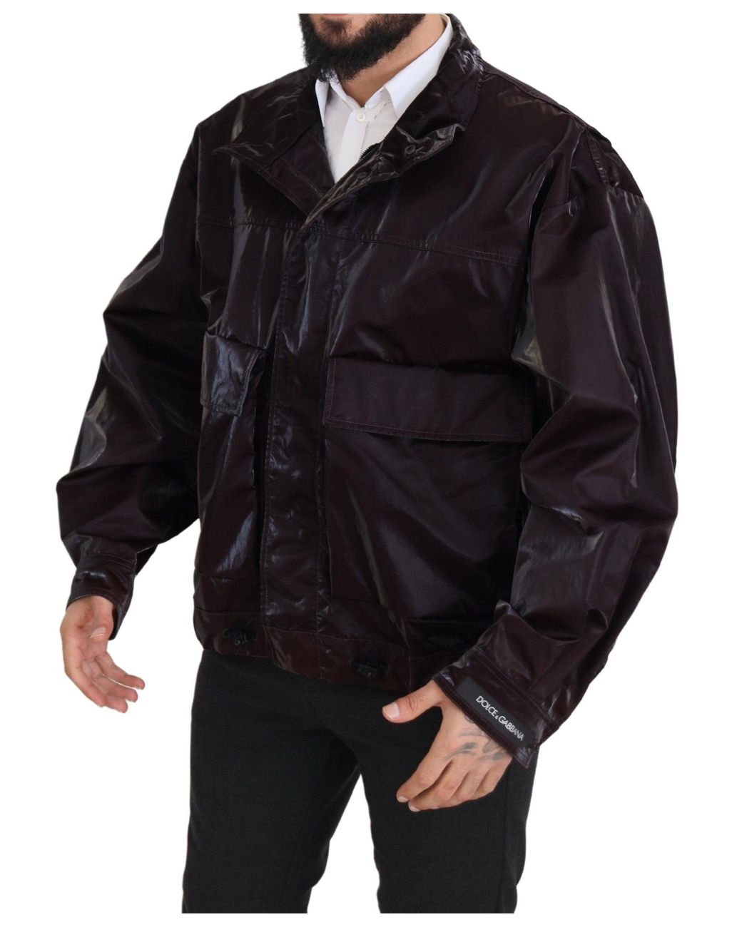 Dolce & Gabbana Black Bordeaux Nylon Collaredcoat Jacket for men