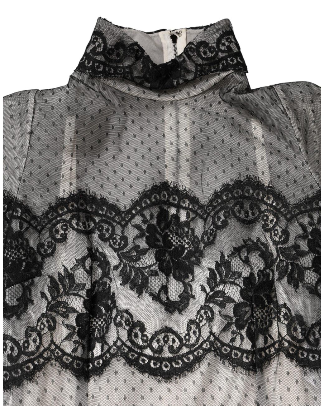 Dolce & Gabbana Black White Lace Silk Blend Maxisheath Dress