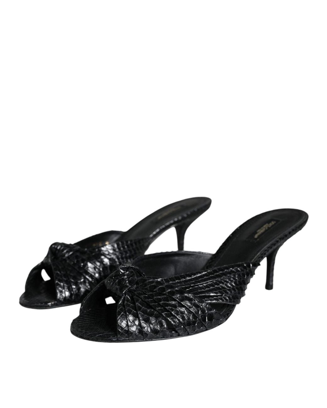 Dolce & Gabbana Black Leather Heels Slides Sandals Shoes