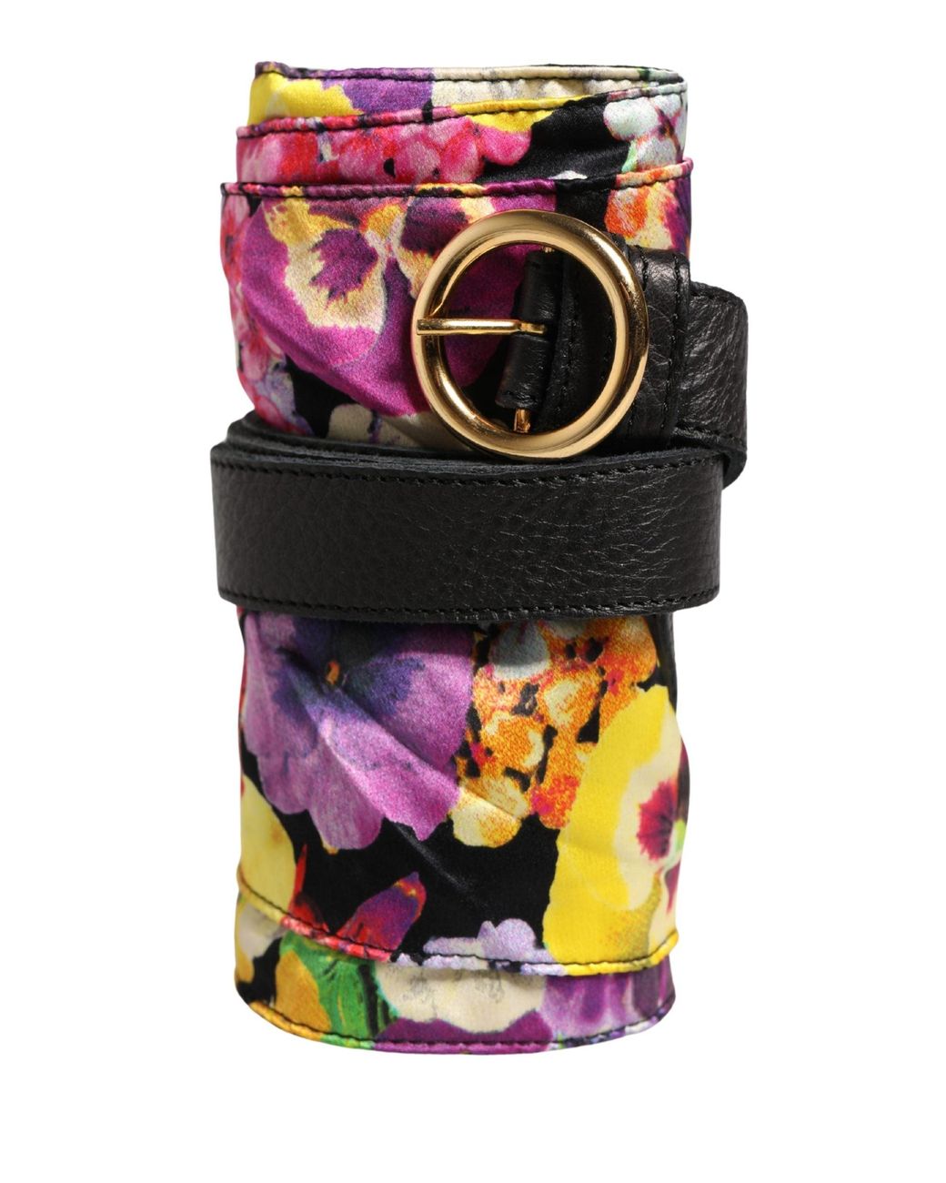 Roberto Cavalli Multicolor Floral Wide Waist Gold Metal Buckle Cintura Belt