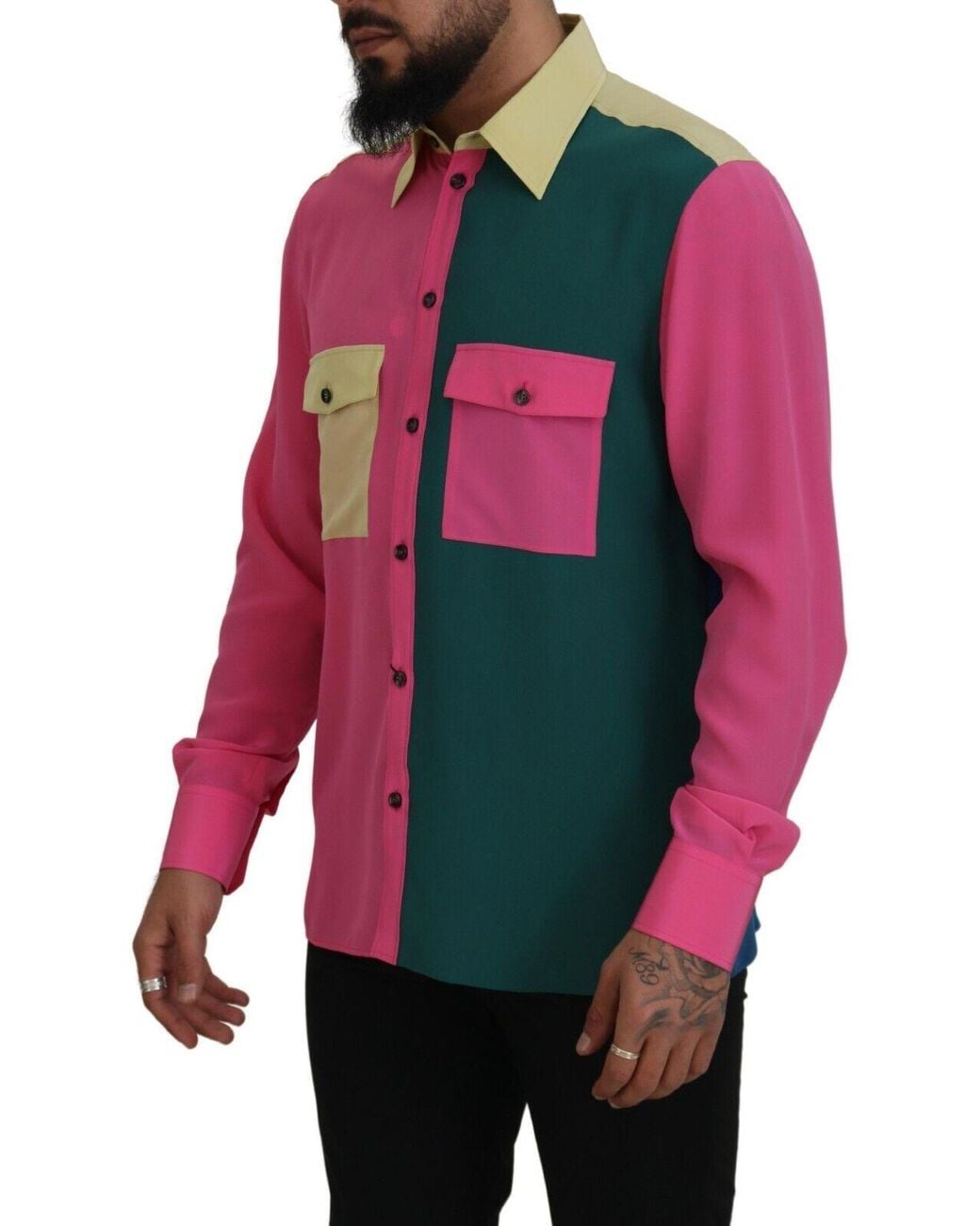 Dolce & Gabbana Pink Elegant Silk Button-Down Shirt for men