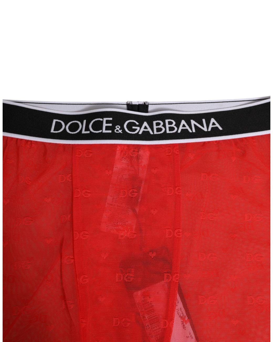Dolce & Gabbana Red Logo Lace Tight Midi Trousers Underwear Nylon Elastane