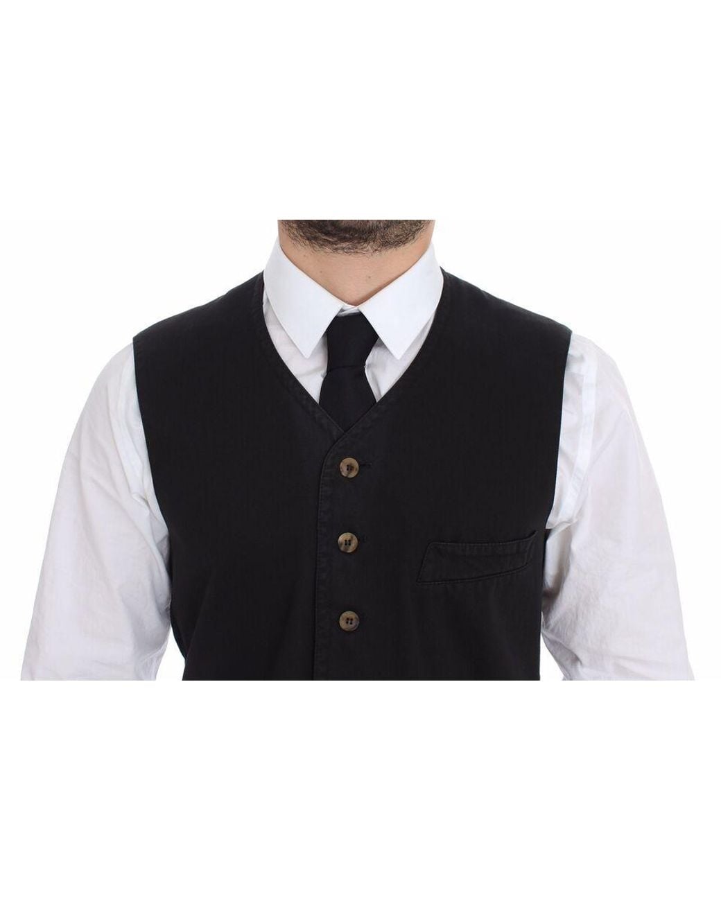 Dolce & Gabbana Blue Black Cotton Viscose Dress Vest Blazer for men