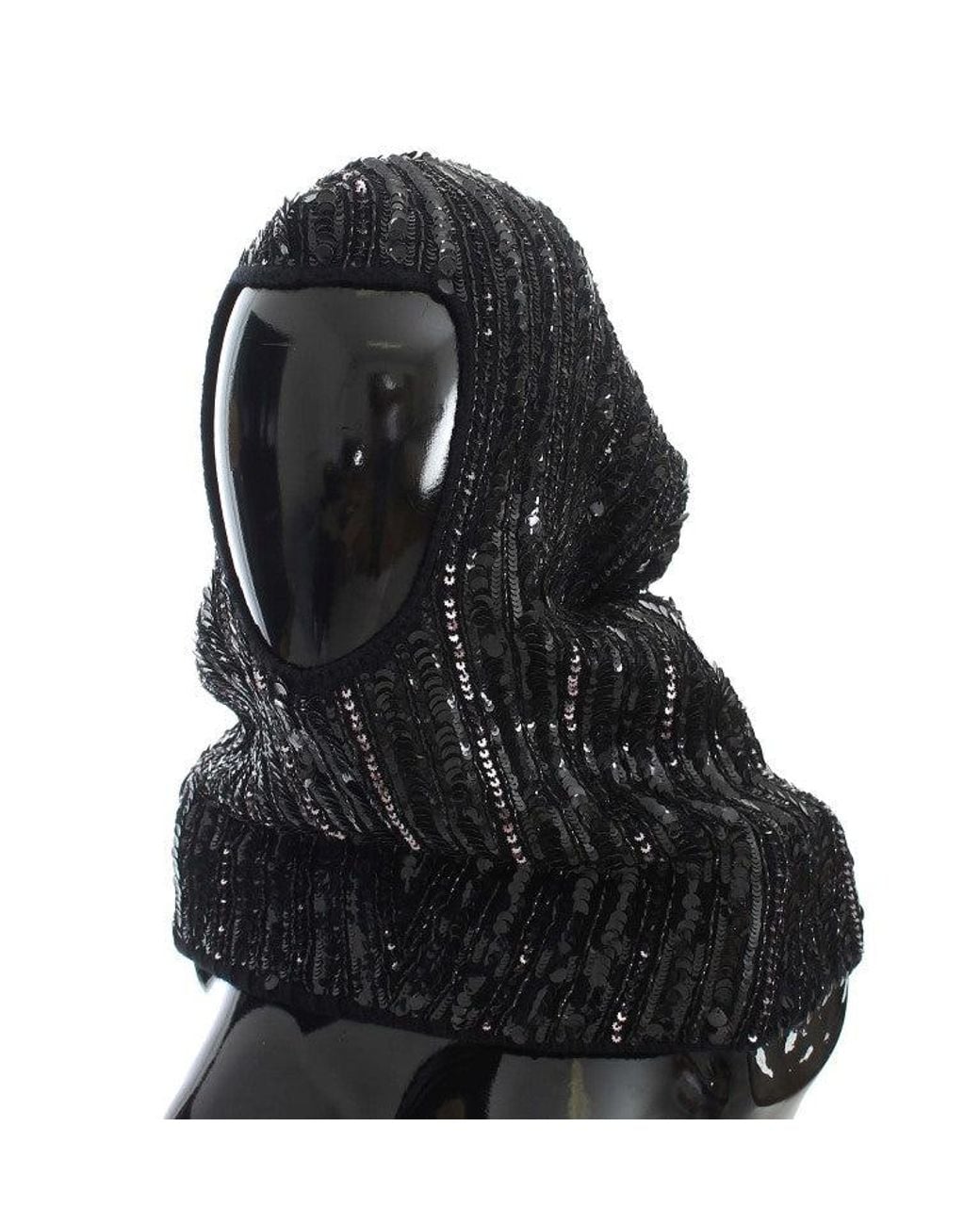 Dolce & Gabbana Black Knitted Sequin Hood Scarft