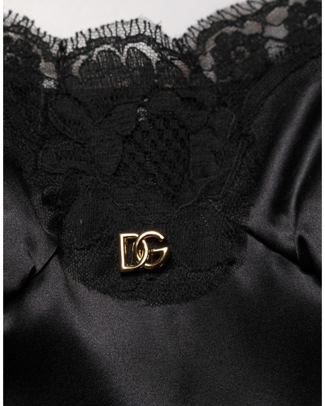 Dolce & Gabbana Black Silk Satin Lace Sleeveless Mini Dress