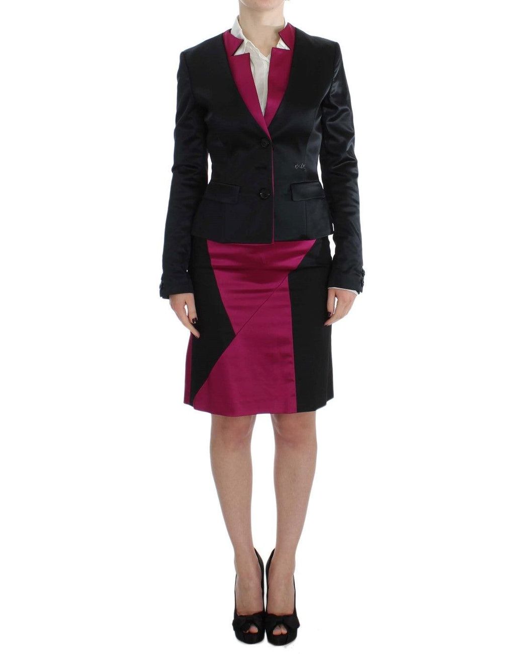 Exte Black Pink Two Piece Suit Skirt & Blazer